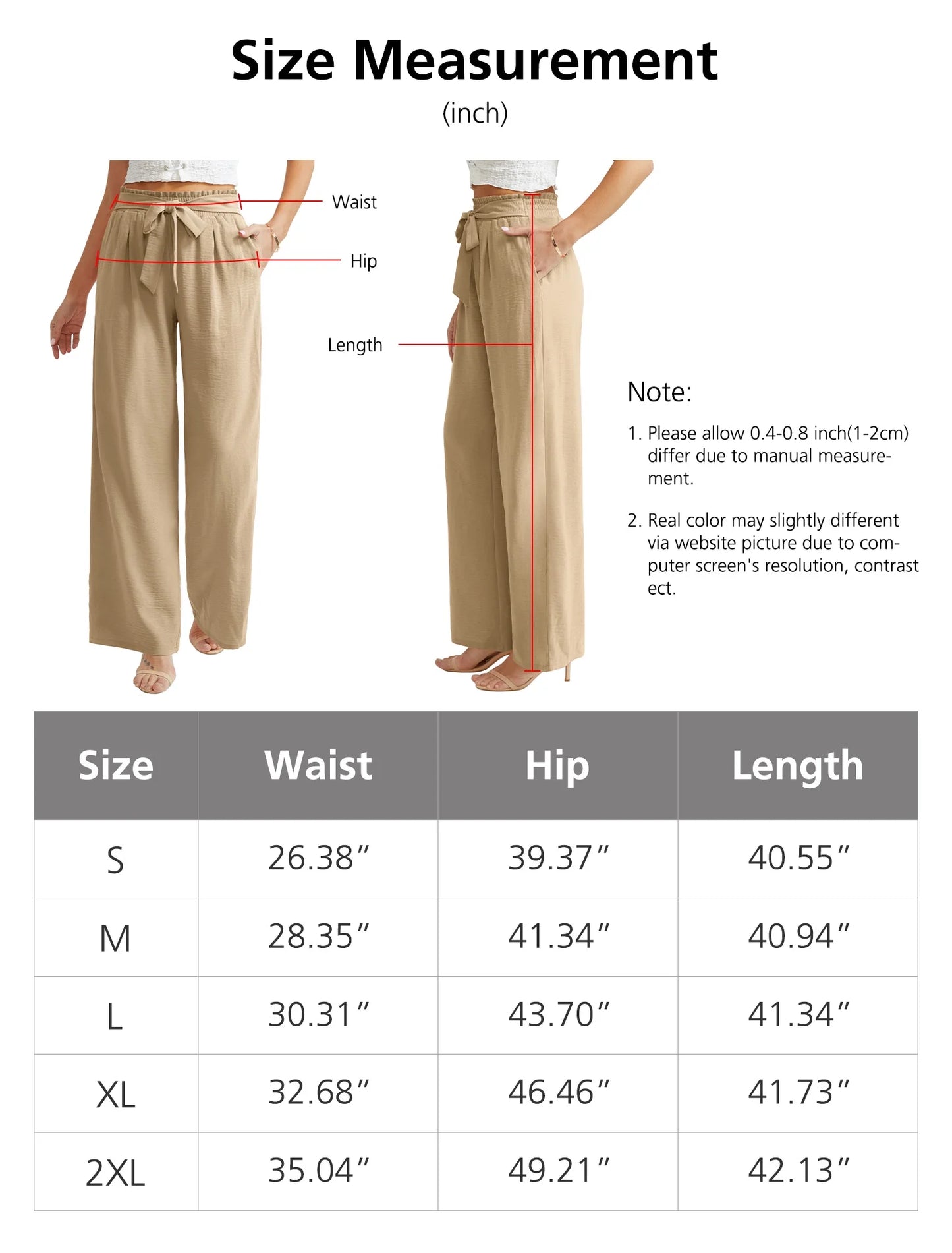 2-Pack Women Casual Wide Leg Pants High Waisted Business Work Casual Pants,2-Pack, Sizes L-XXL
