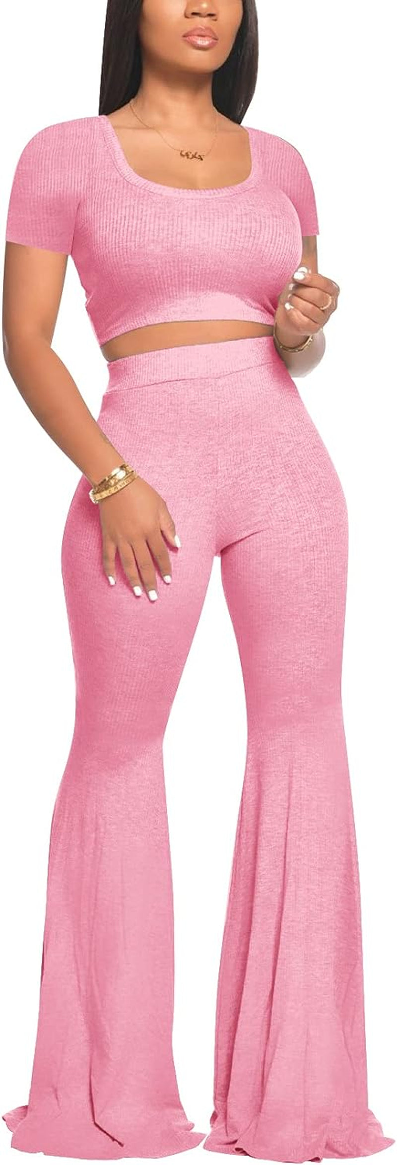  High Waisted Flared Long Pant Sets Track Suits Yoga Sports
