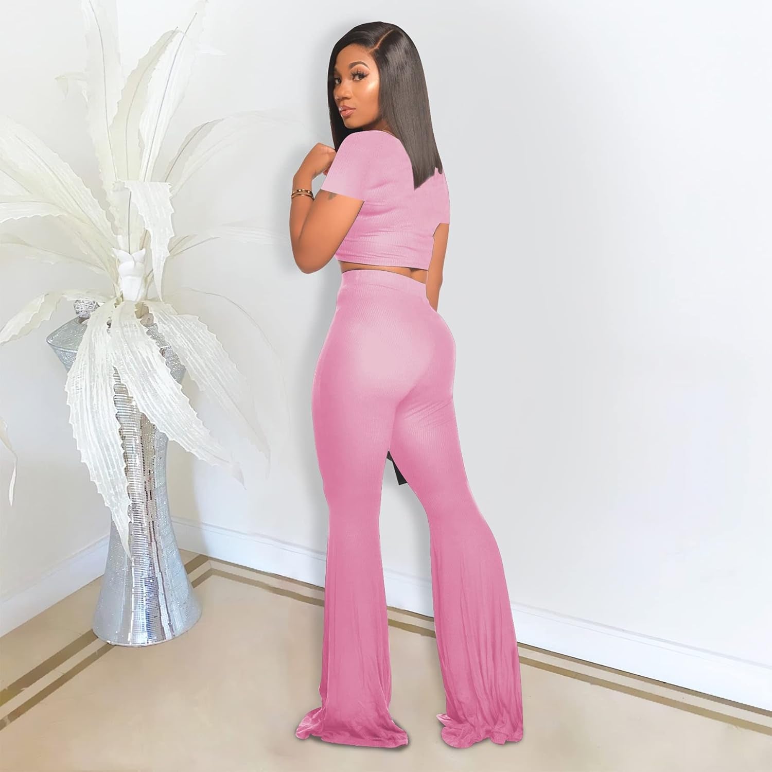  High Waisted Flared Long Pant Sets Track Suits Yoga Sports
