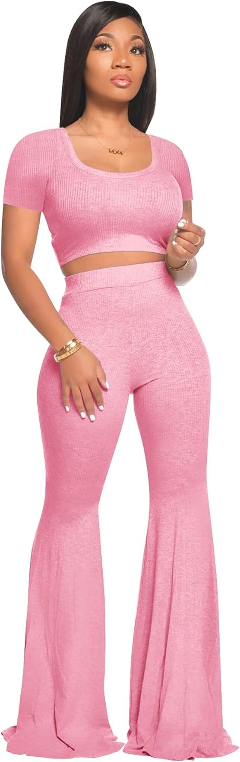  High Waisted Flared Long Pant Sets Track Suits Yoga Sports
