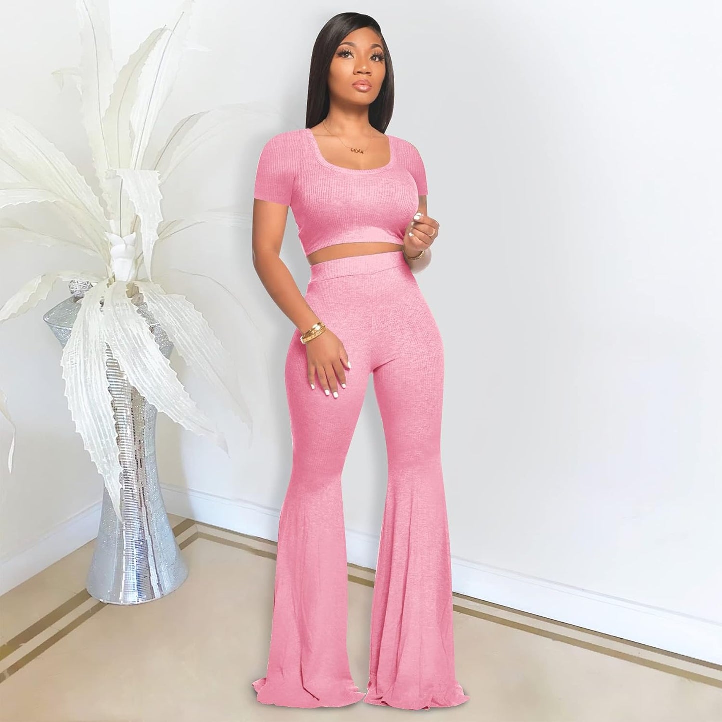  High Waisted Flared Long Pant Sets Track Suits Yoga Sports